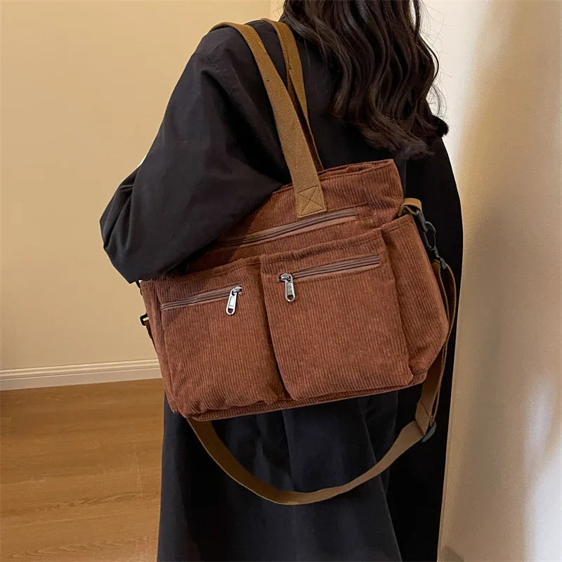 Harvey | Women's Solid Colour Corduroy Crossbody Messenger Bag