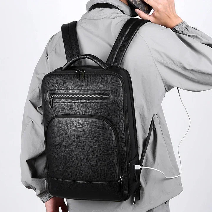Ethan | Men's Classic Black PU Large Business Laptop Travel Backpack