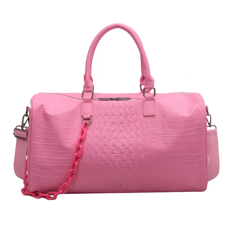 Leona | Women's Large Capacity Crocodile Embossed PU Leather Overnight Weekender Duffle Bag