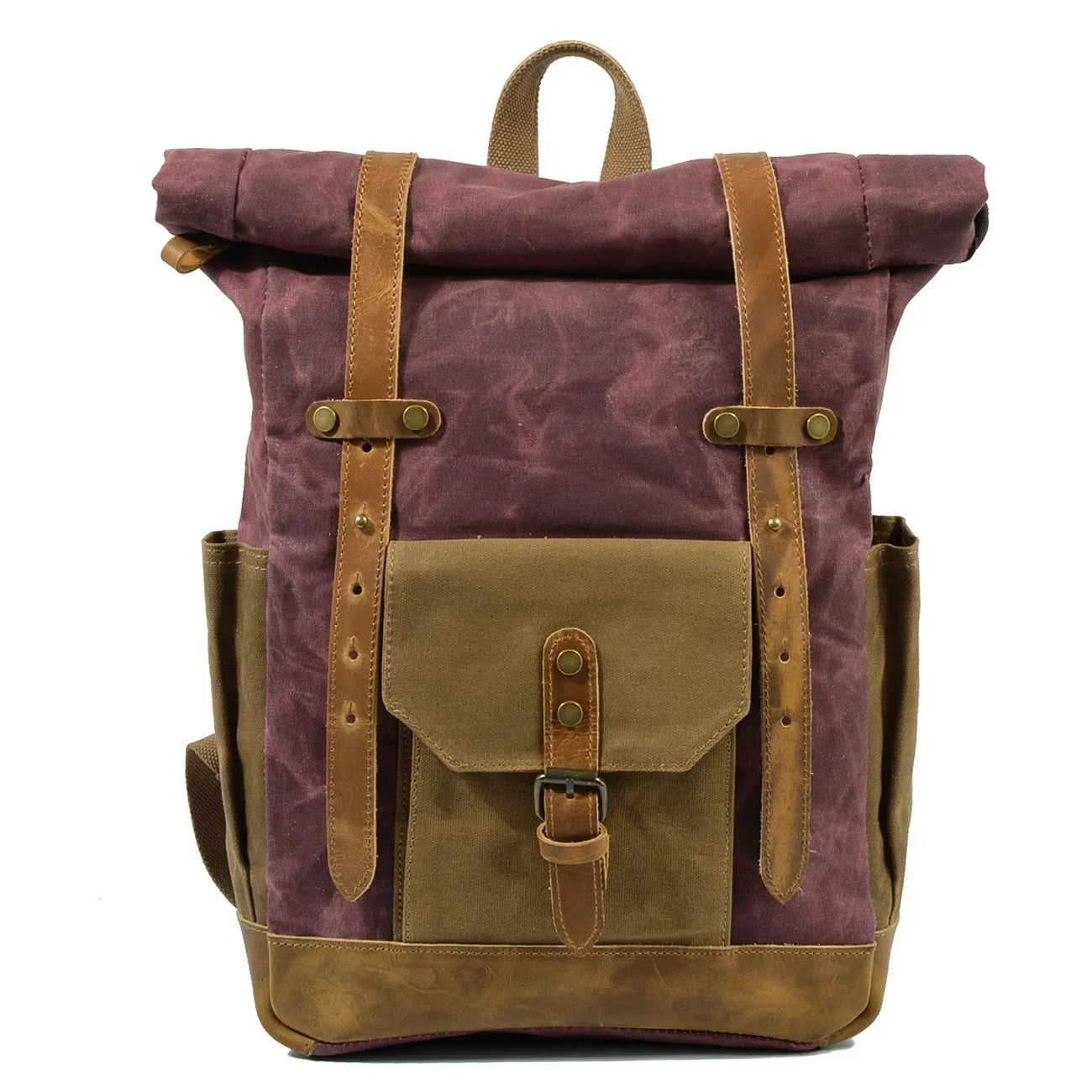 Men's Military Roll-Top Canvas Travel Hiking Laptop Backpack