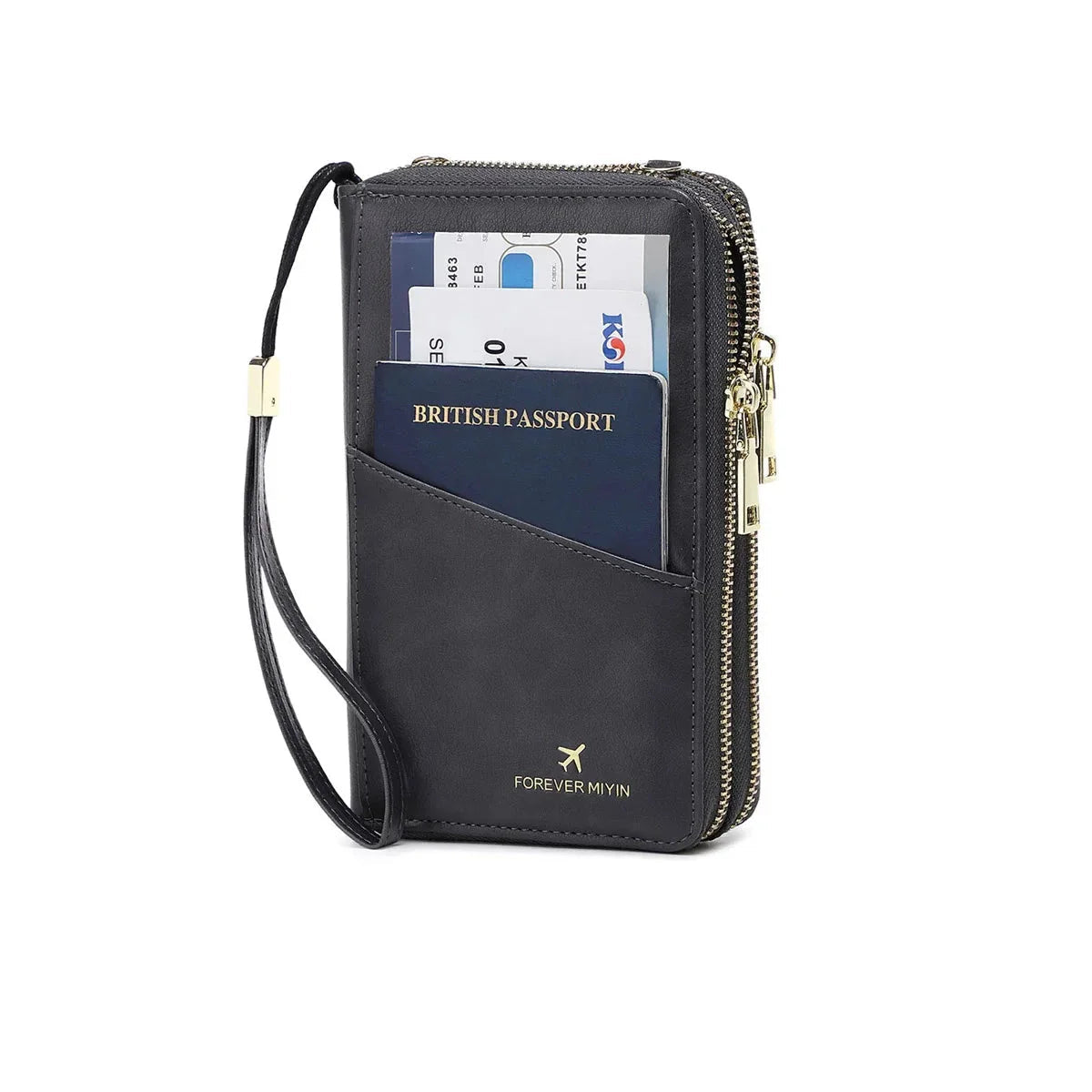 Women's RFID Blocking Passport Holder Travel Wallet with Strap