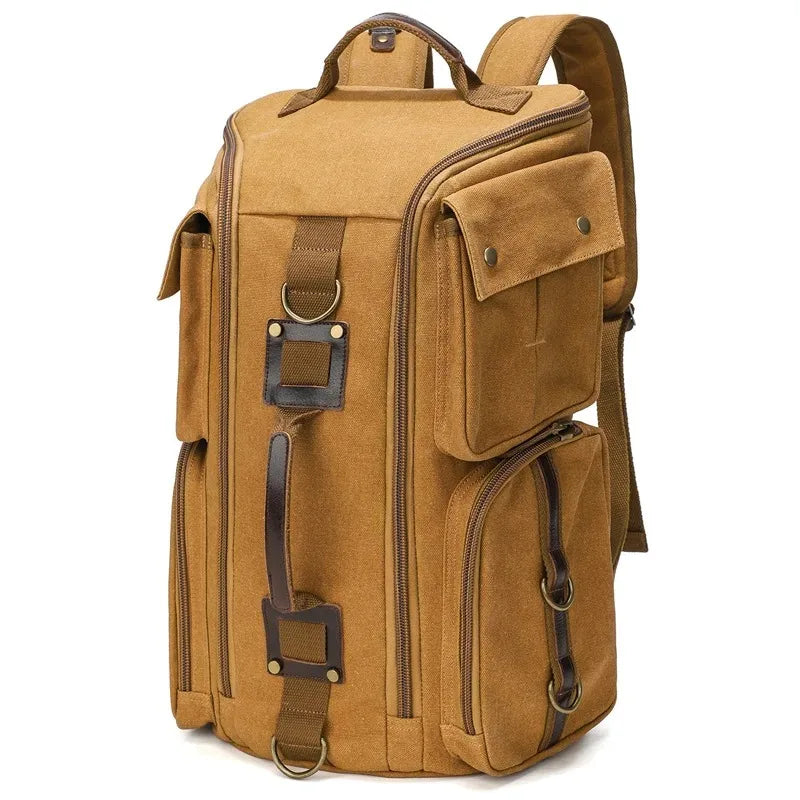 Men's Spacious Canvas Travel Hiking Carry On Rucksack Laptop Backpack