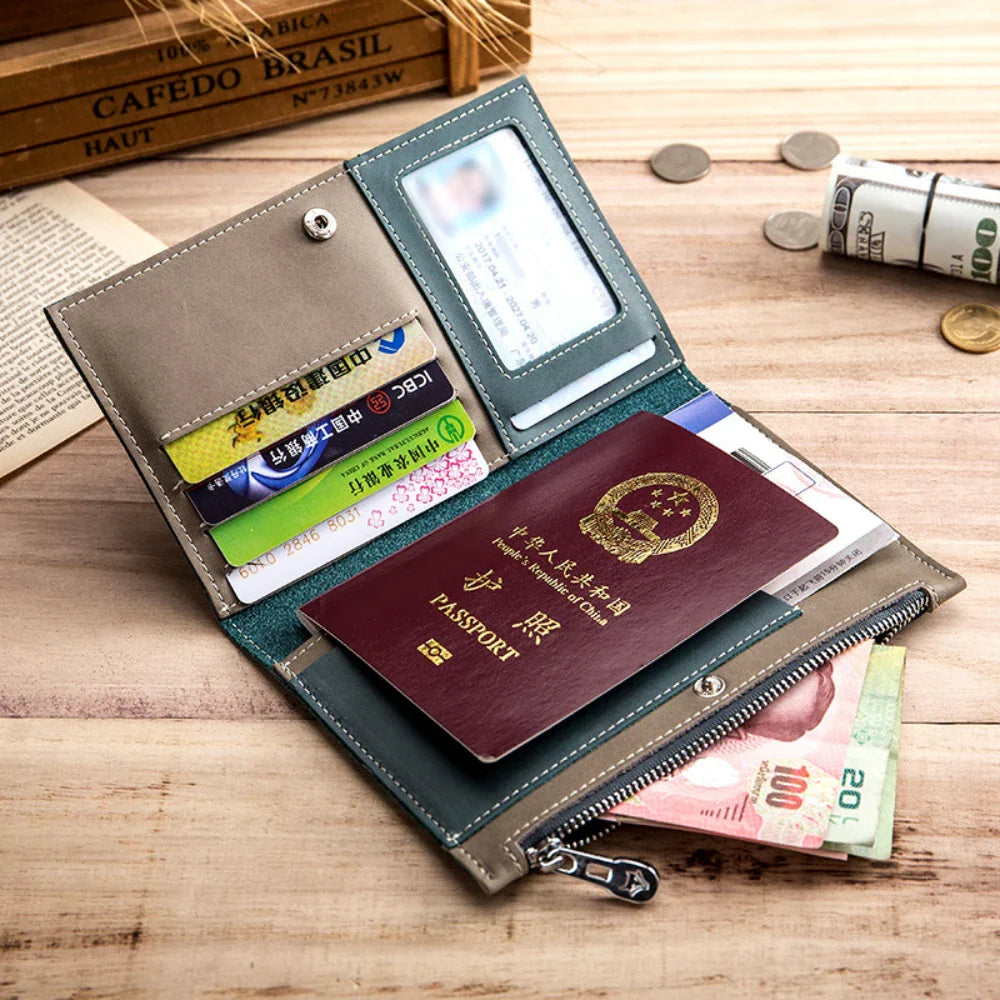 Men's Genuine Leather Anti-Theft Passport Holder Travel Wallet