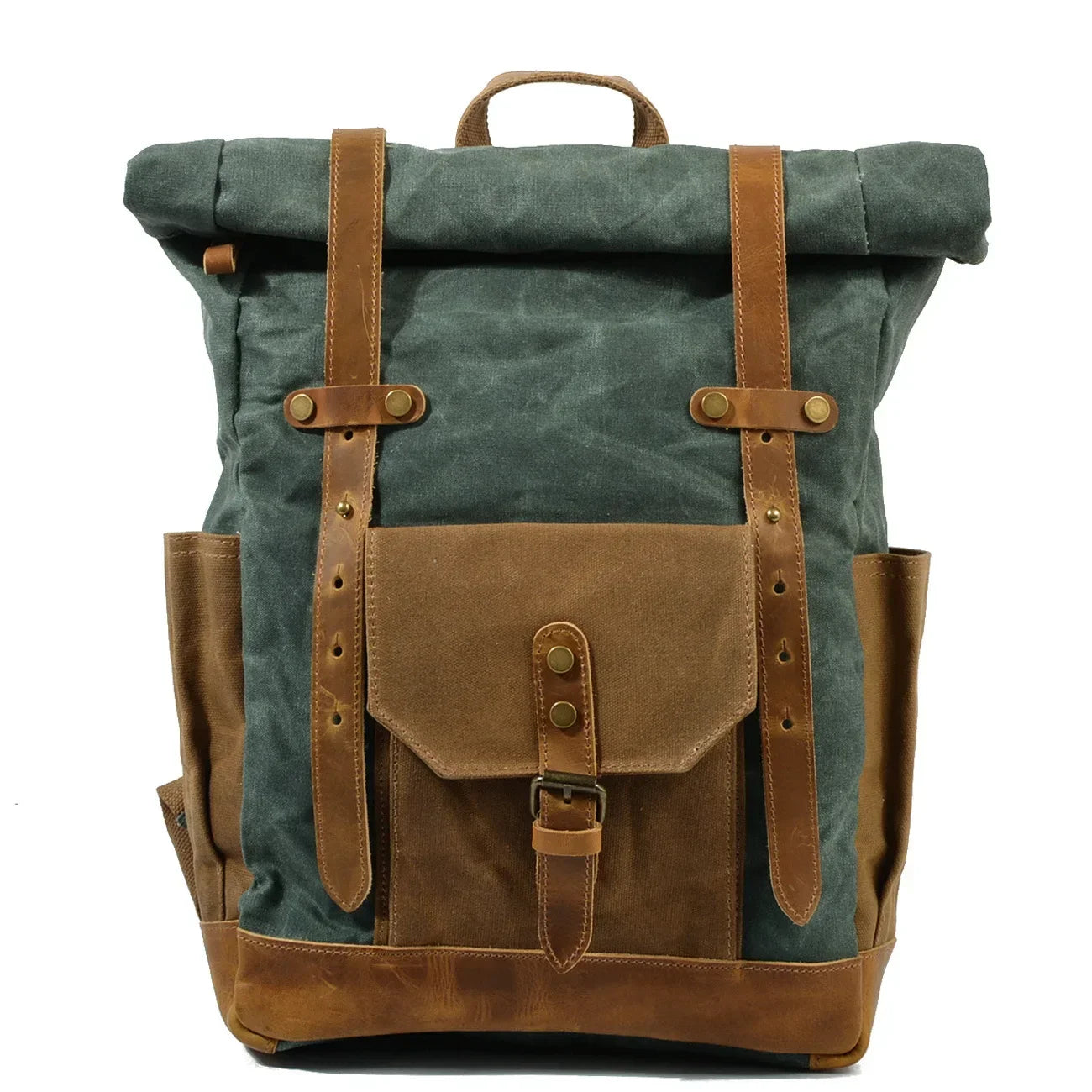 Men's Military Roll-Top Canvas Travel Hiking Laptop Backpack