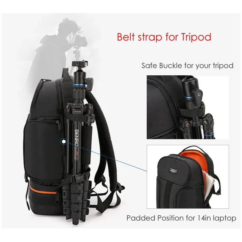 Waterproof DSLR Camera Backpack with Tripod Holders