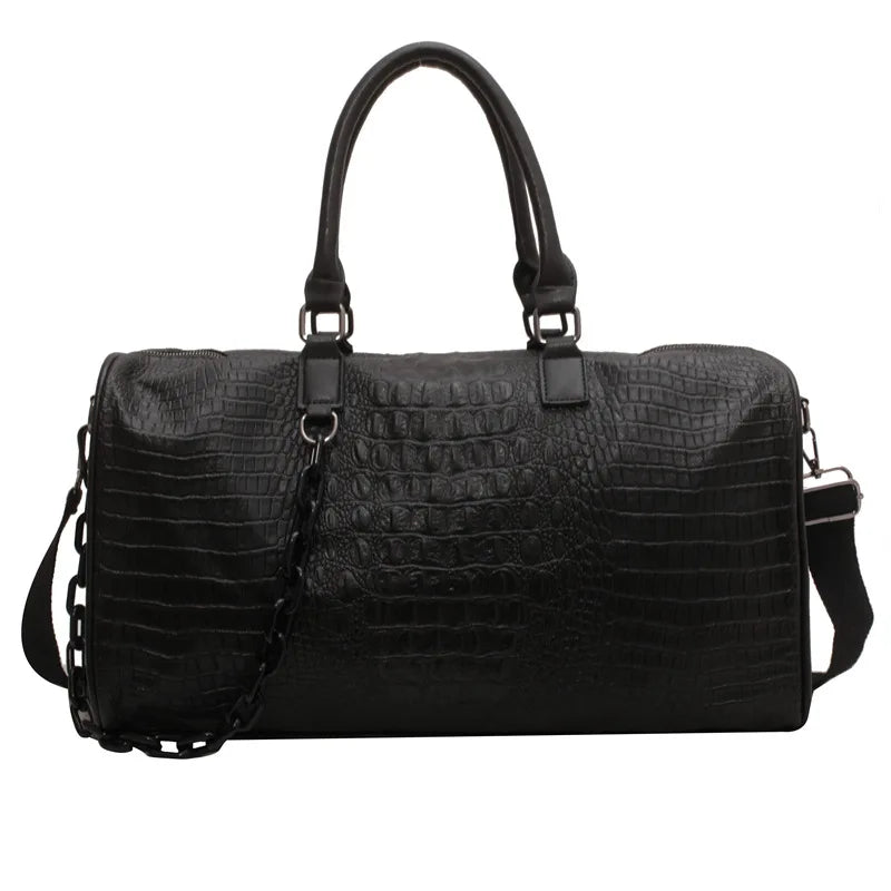 Leona | Women's Large Capacity Crocodile Embossed PU Leather Overnight Weekender Duffle Bag