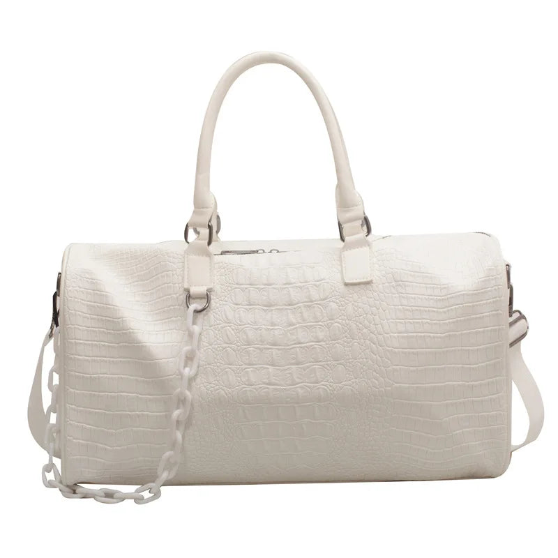 Leona | Women's Large Capacity Crocodile Embossed PU Leather Overnight Weekender Duffle Bag
