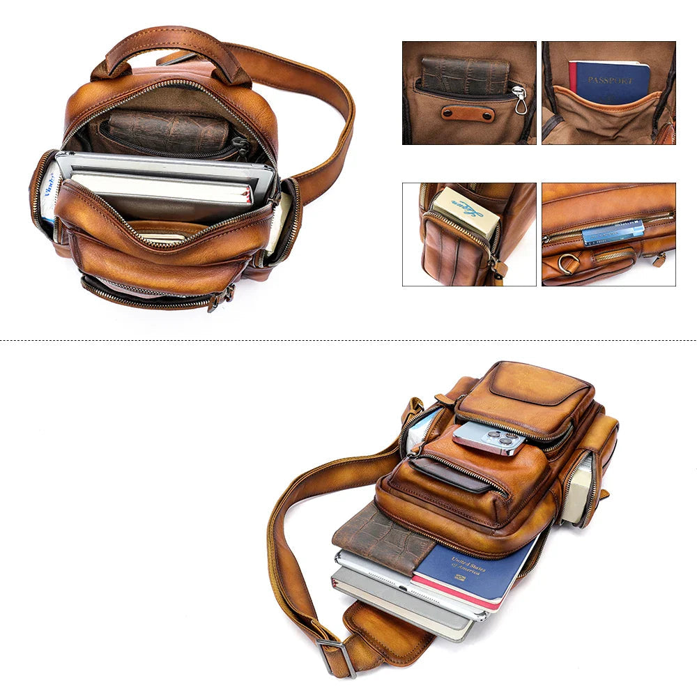 Oliver | Men's Vintage Cowhide Leather Crossbody Sling Travel Bag