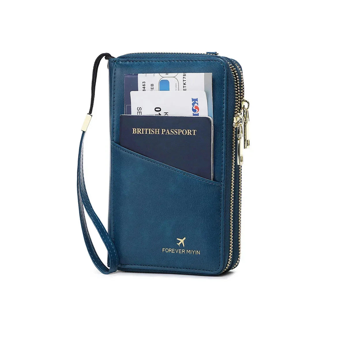 Women's RFID Blocking Passport Holder Travel Wallet with Strap