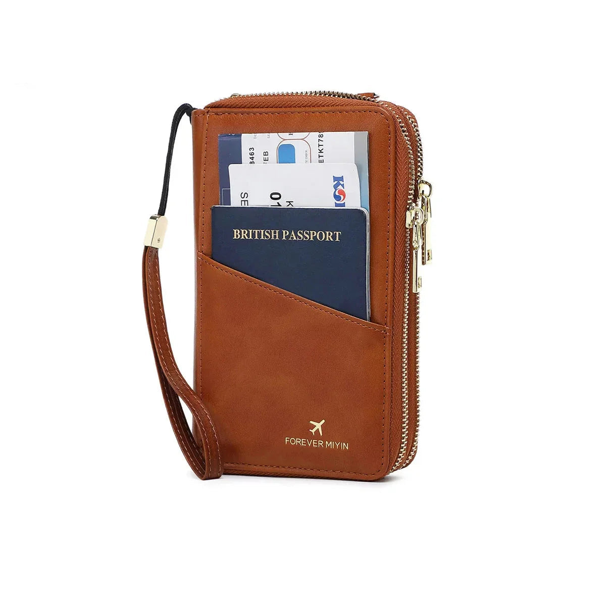 Women's RFID Blocking Passport Holder Travel Wallet with Strap