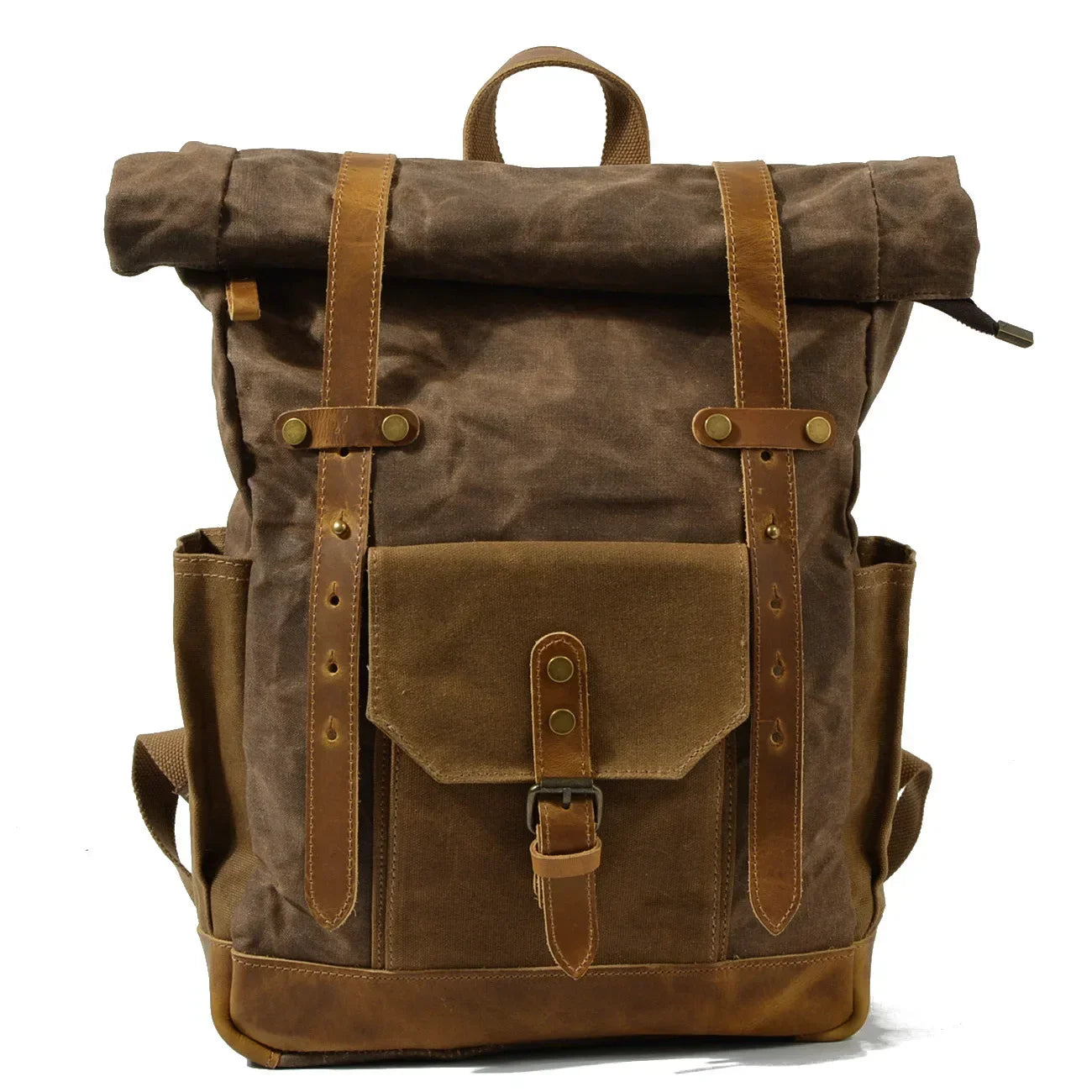 Men's Military Roll-Top Canvas Travel Hiking Laptop Backpack