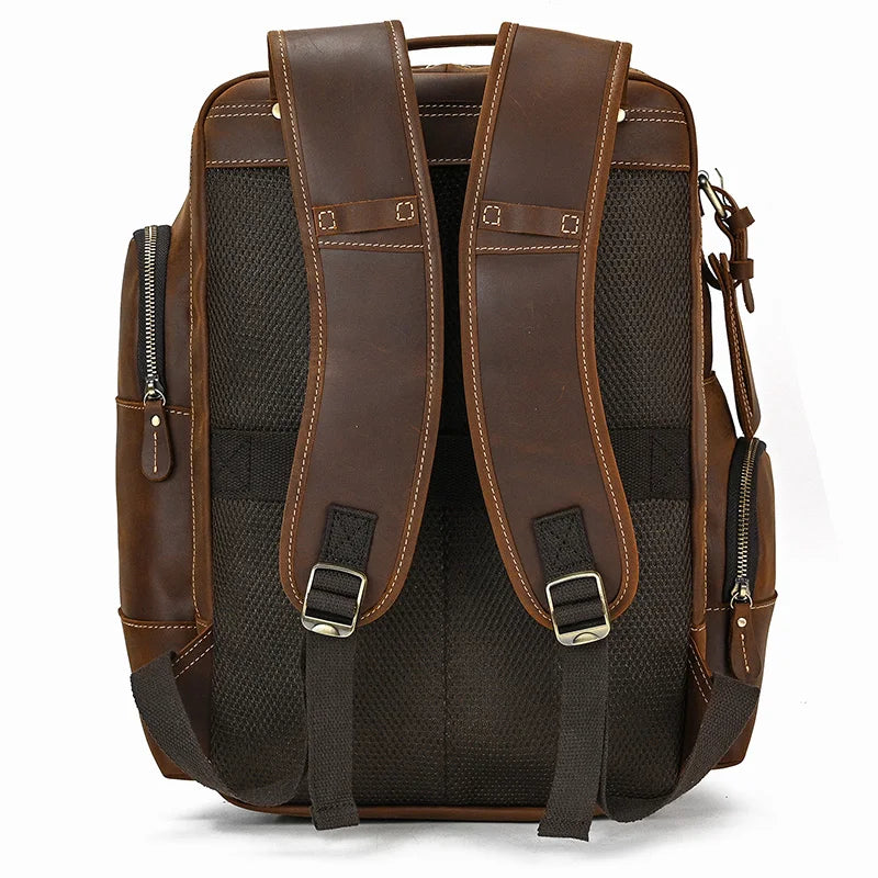 Men's Vintage Leather Large Travel Hiking Laptop Backpack