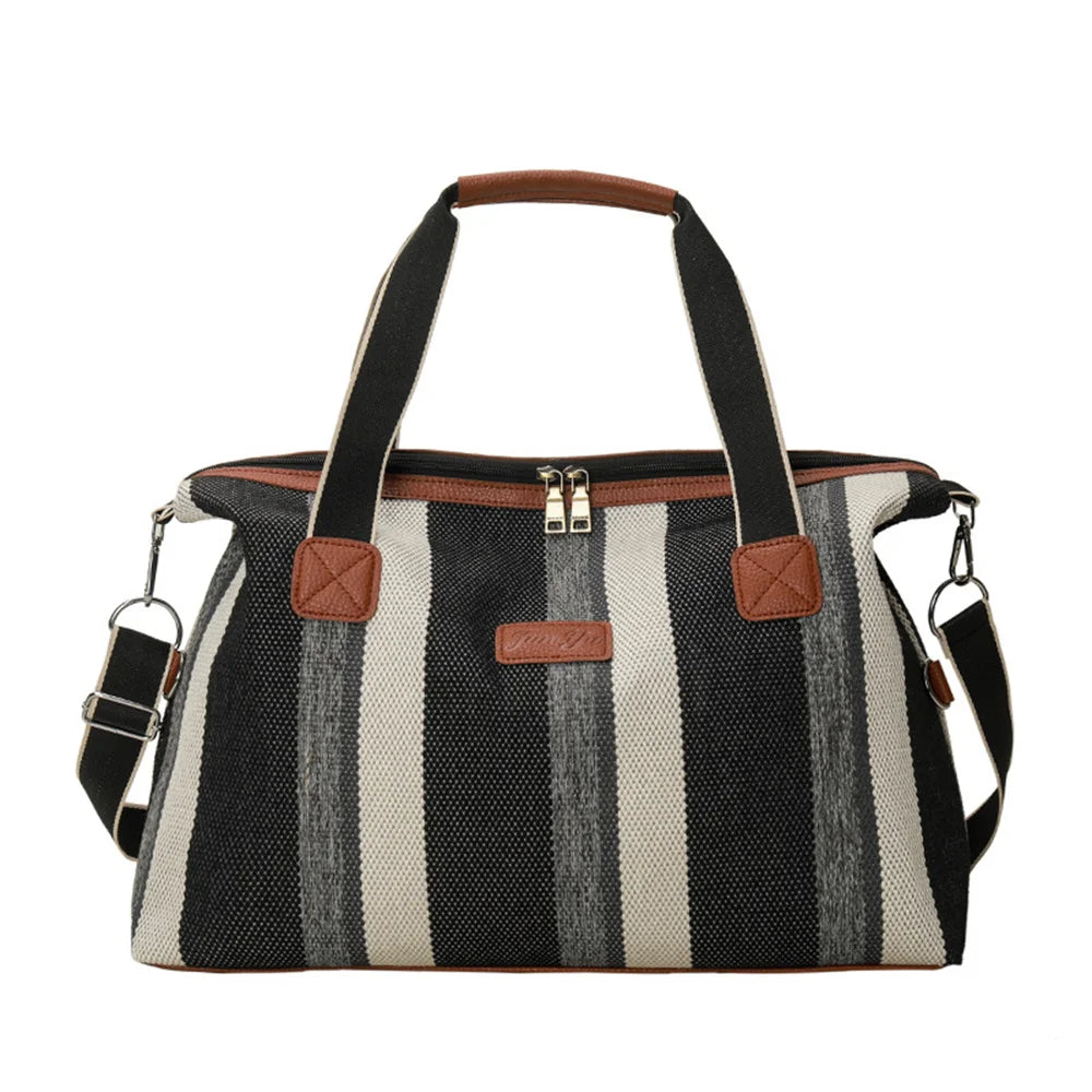 Eleanor | Women's Vintage Canvas Colourblock Stripes Overnight Travel Duffle Bag
