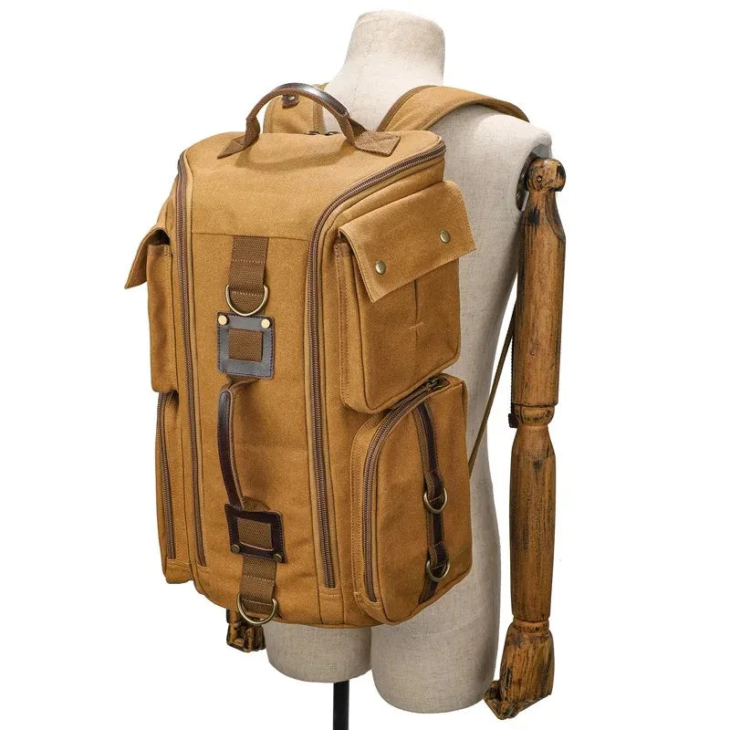 Men's Spacious Canvas Travel Hiking Carry On Rucksack Laptop Backpack