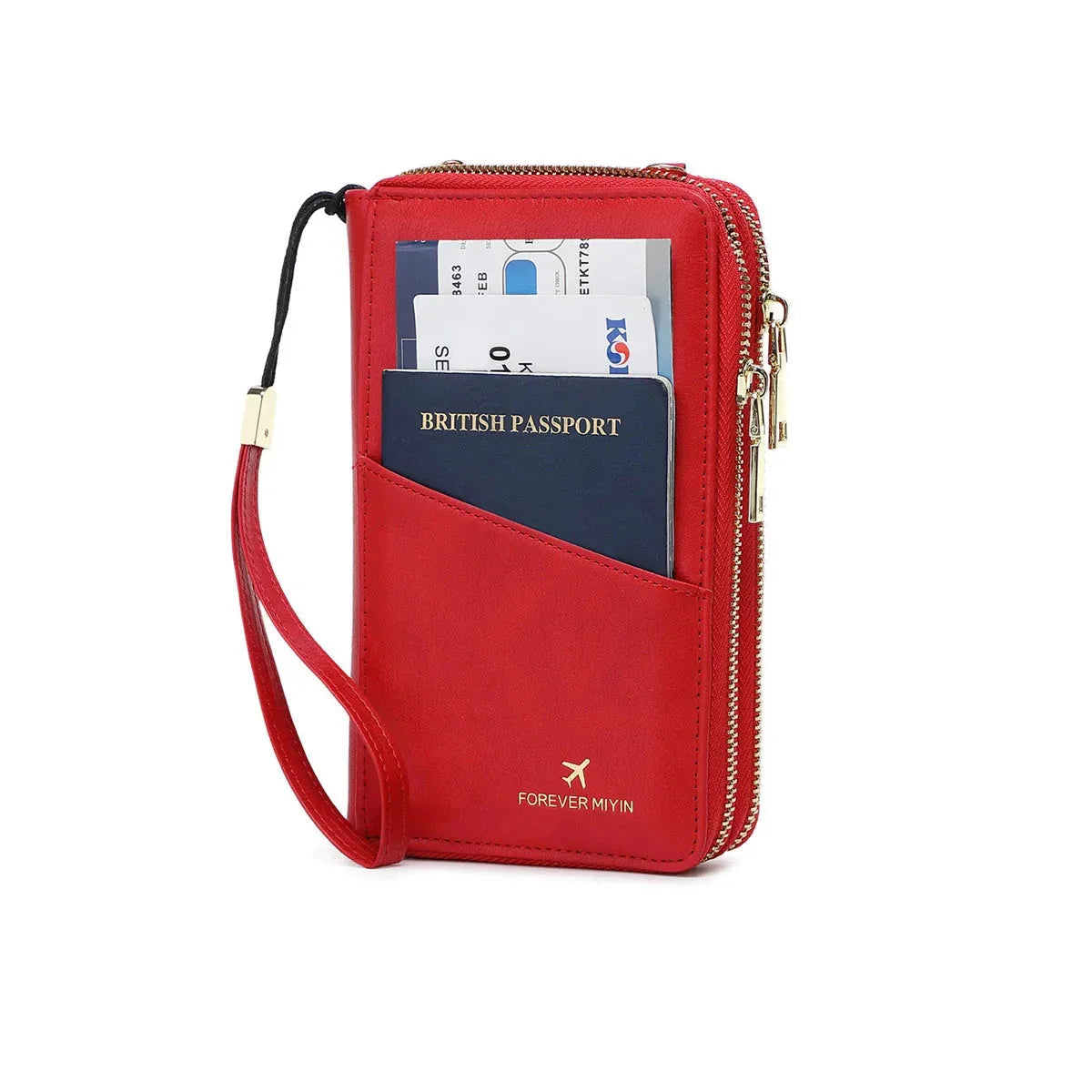 Women's RFID Blocking Passport Holder Travel Wallet with Strap