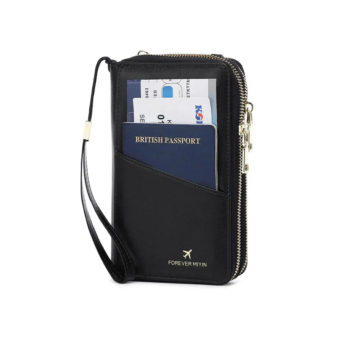 Women's RFID Blocking Passport Holder Travel Wallet with Strap