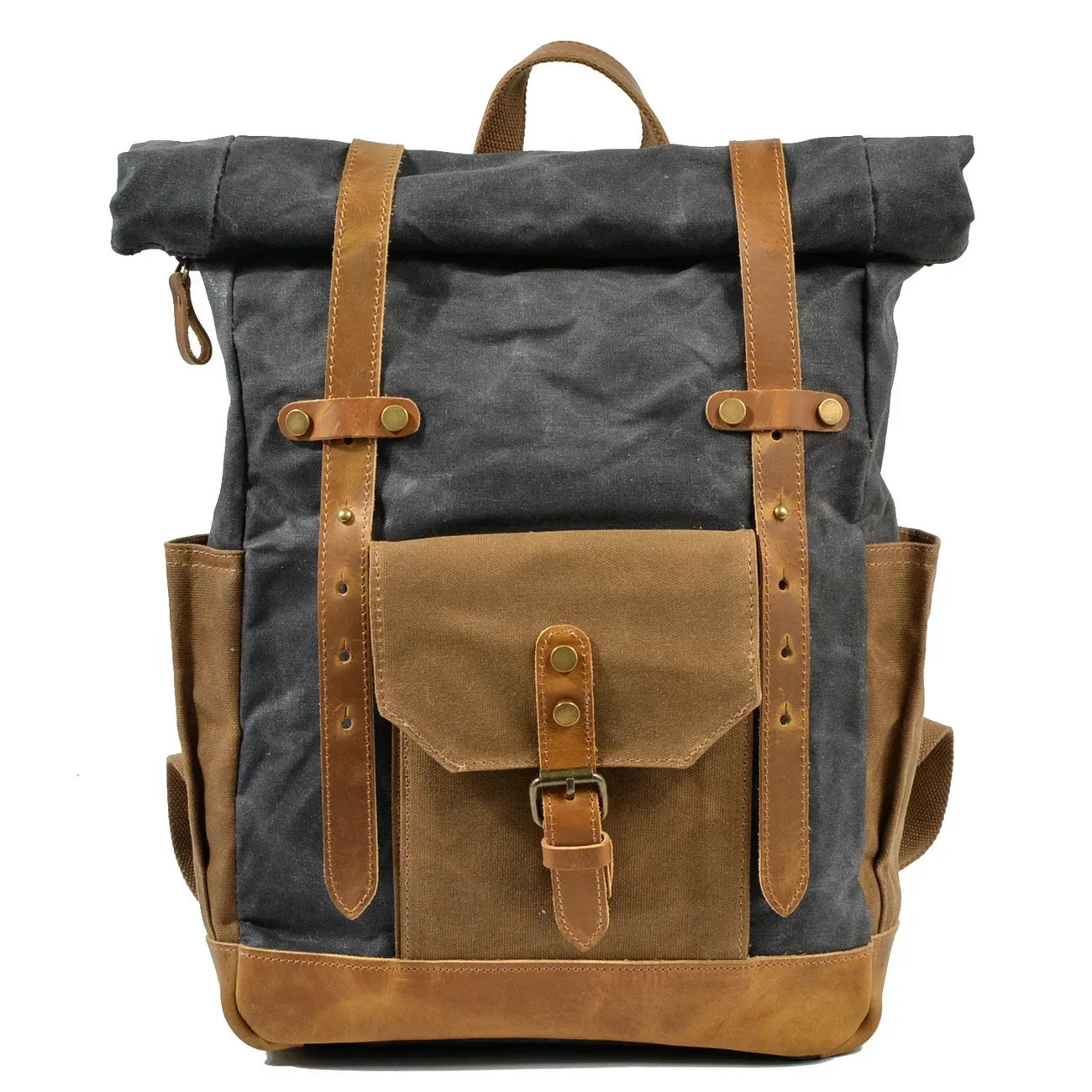 Men's Military Roll-Top Canvas Travel Hiking Laptop Backpack