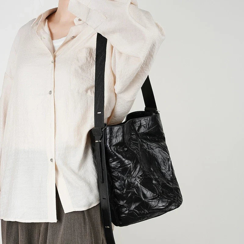 Matthew | Women's Genuine Leather Pleated Bucket Crossbody Messenger Bag