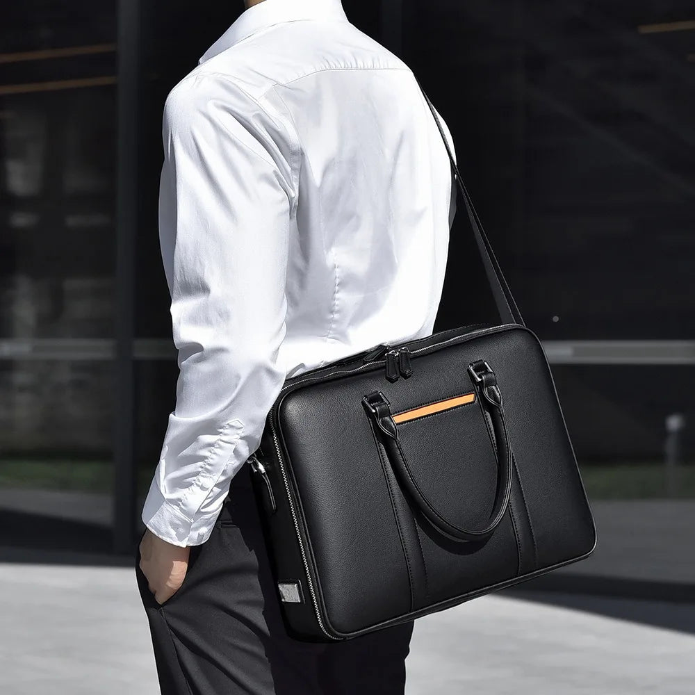 Manhattan | Leather Business Laptop Briefcase Crossbody Handbag