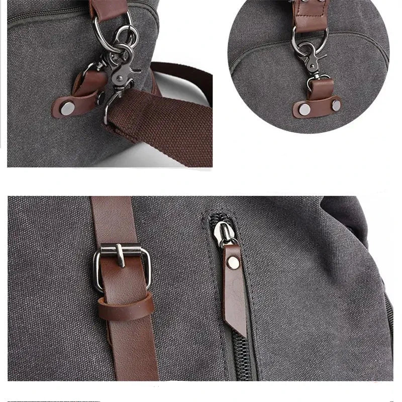 Vintage Graphite Canvas and Brown Leather Weekender Travel Garment Duffle Bag