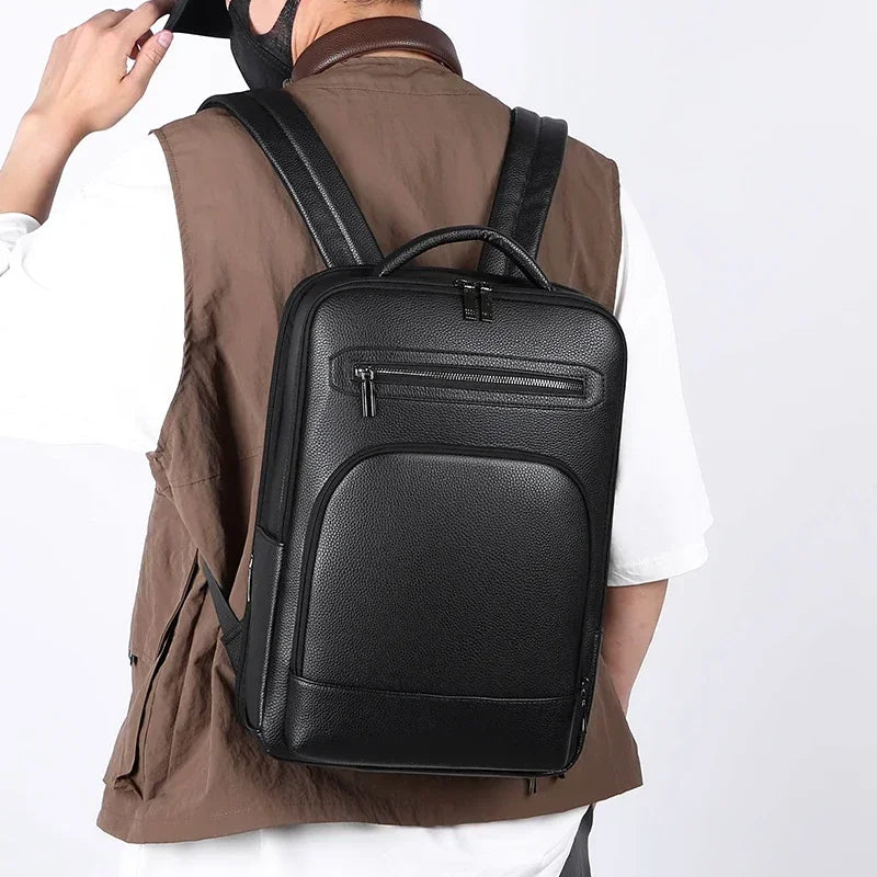 Ethan | Men's Classic Black PU Large Business Laptop Travel Backpack