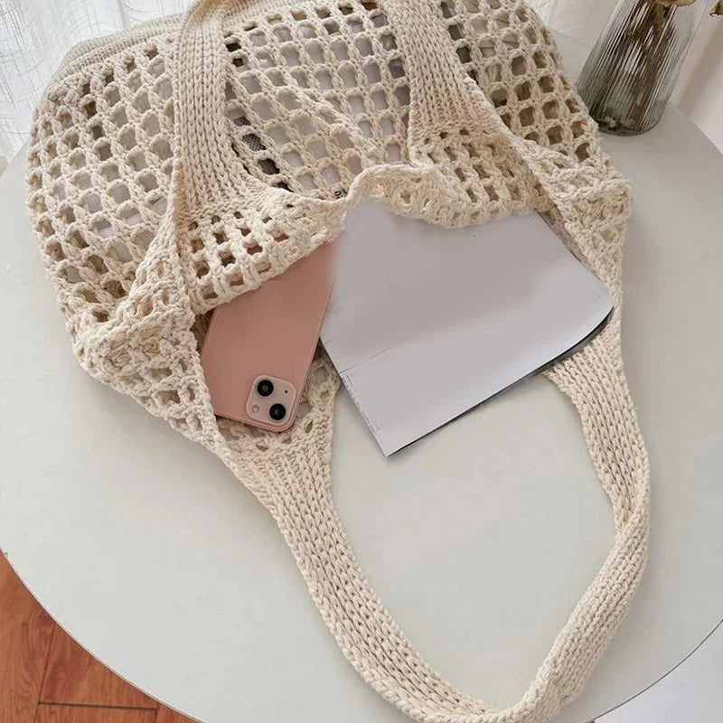 Women’s Crochet Tote Bag Spacious Hollow Knit Everyday Tote