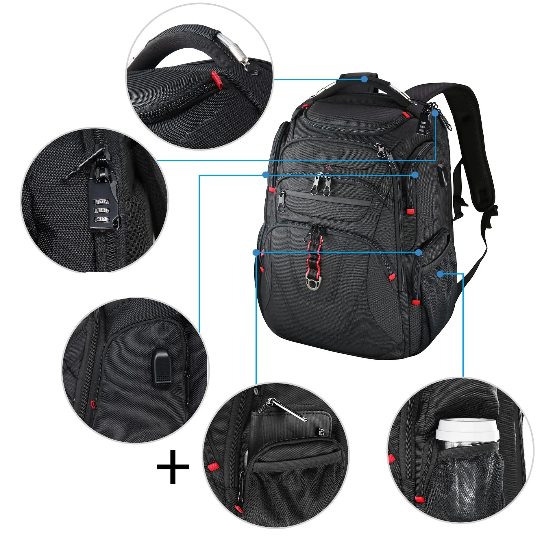 Caden | Men's Large Waterproof Canvas Travel Laptop Backpack with USB Charging Port