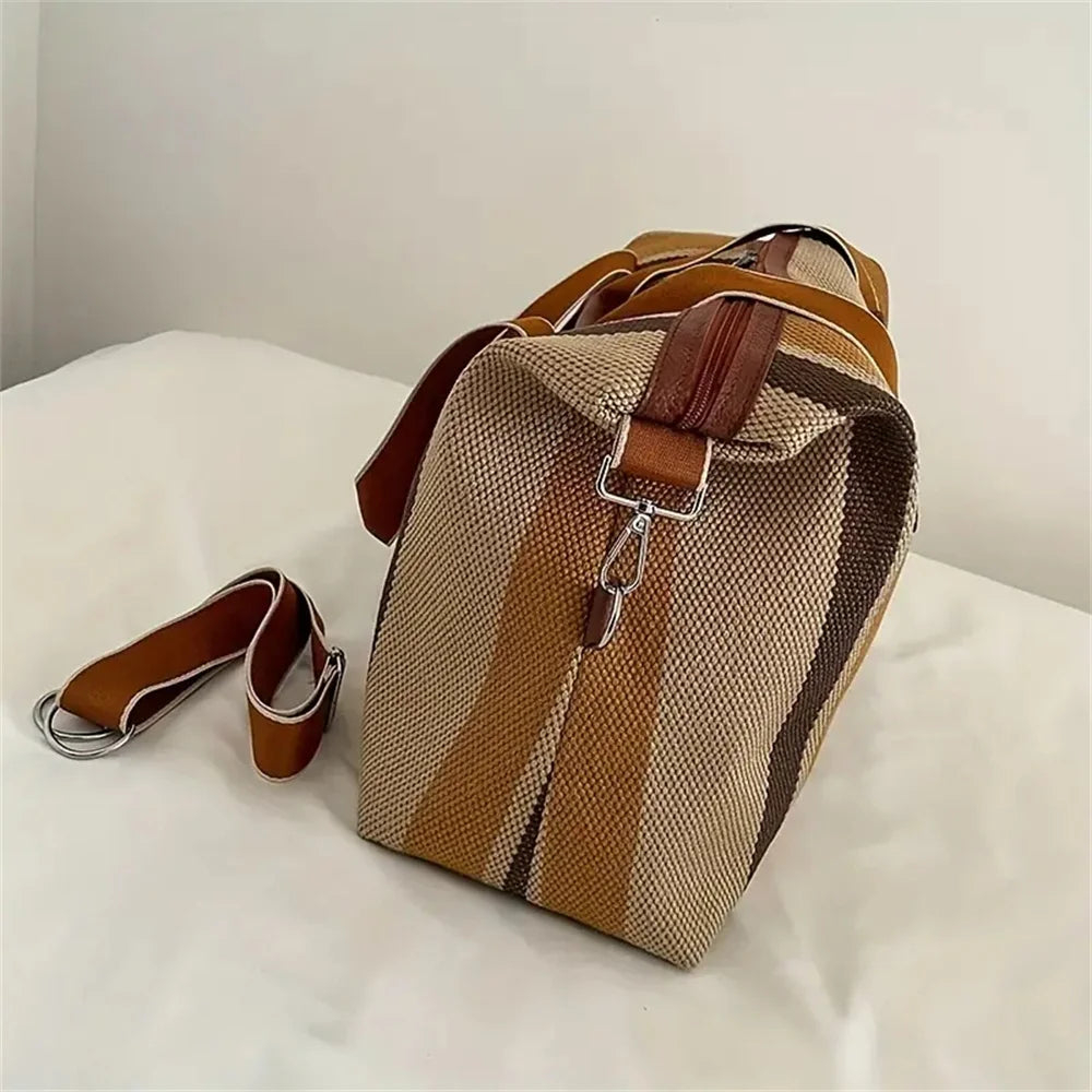 Eleanor | Women's Vintage Canvas Colourblock Stripes Overnight Travel Duffle Bag