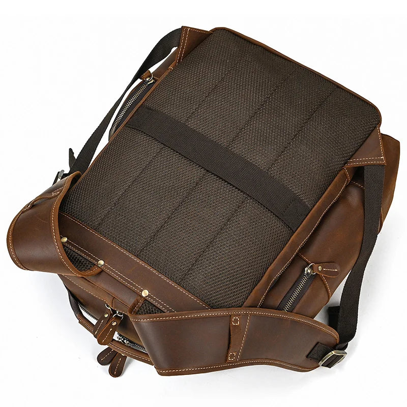 Men's Vintage Leather Large Travel Hiking Laptop Backpack
