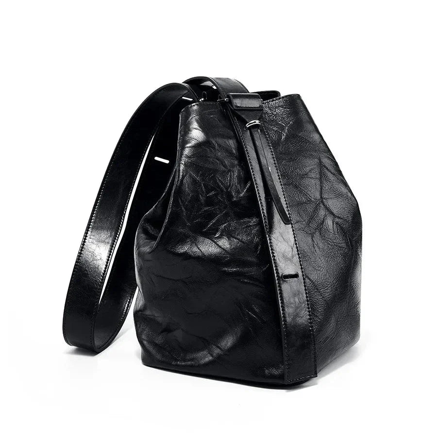 Matthew | Women's Genuine Leather Pleated Bucket Crossbody Messenger Bag