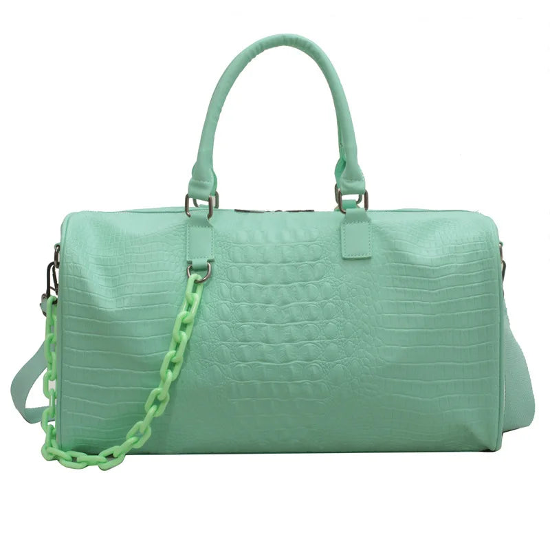 Leona | Women's Large Capacity Crocodile Embossed PU Leather Overnight Weekender Duffle Bag