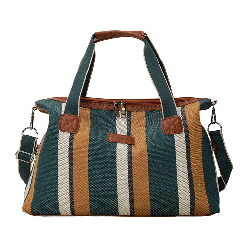 Eleanor | Women's Vintage Canvas Colourblock Stripes Overnight Travel Duffle Bag