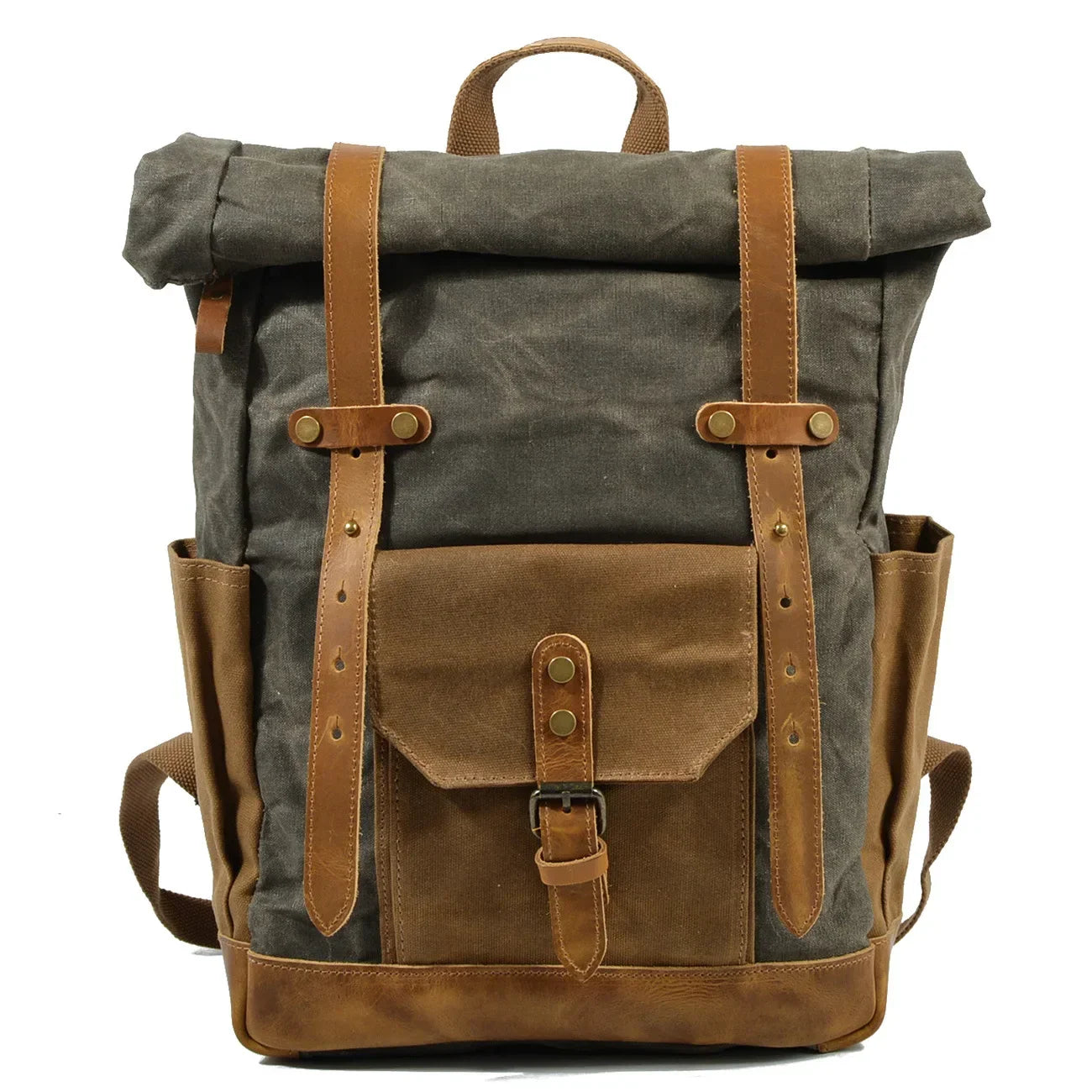 Men's Military Roll-Top Canvas Travel Hiking Laptop Backpack