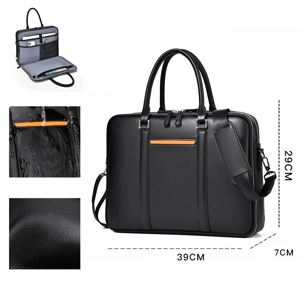 Manhattan | Leather Business Laptop Briefcase Crossbody Handbag