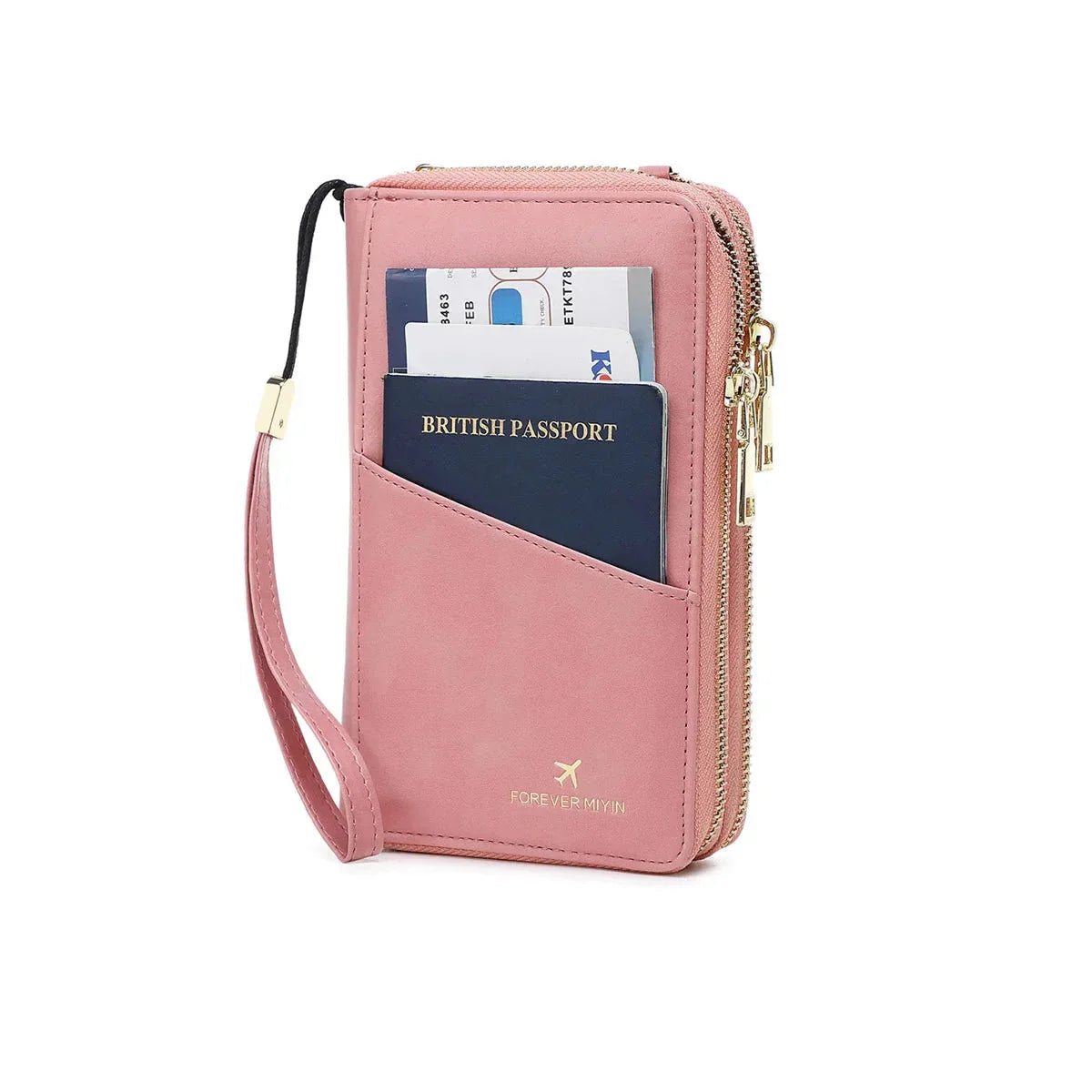 Women's RFID Blocking Passport Holder Travel Wallet with Strap
