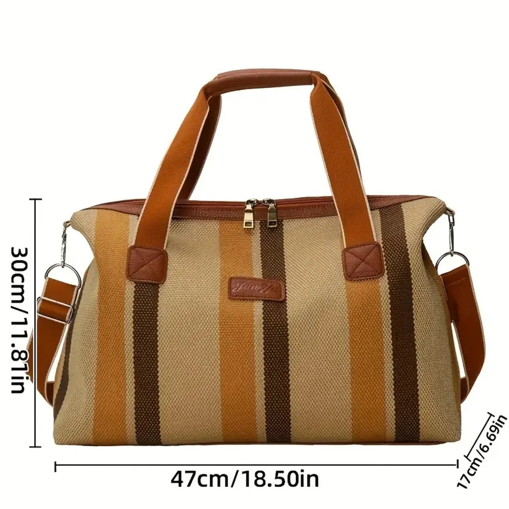 Eleanor | Women's Vintage Canvas Colourblock Stripes Overnight Travel Duffle Bag