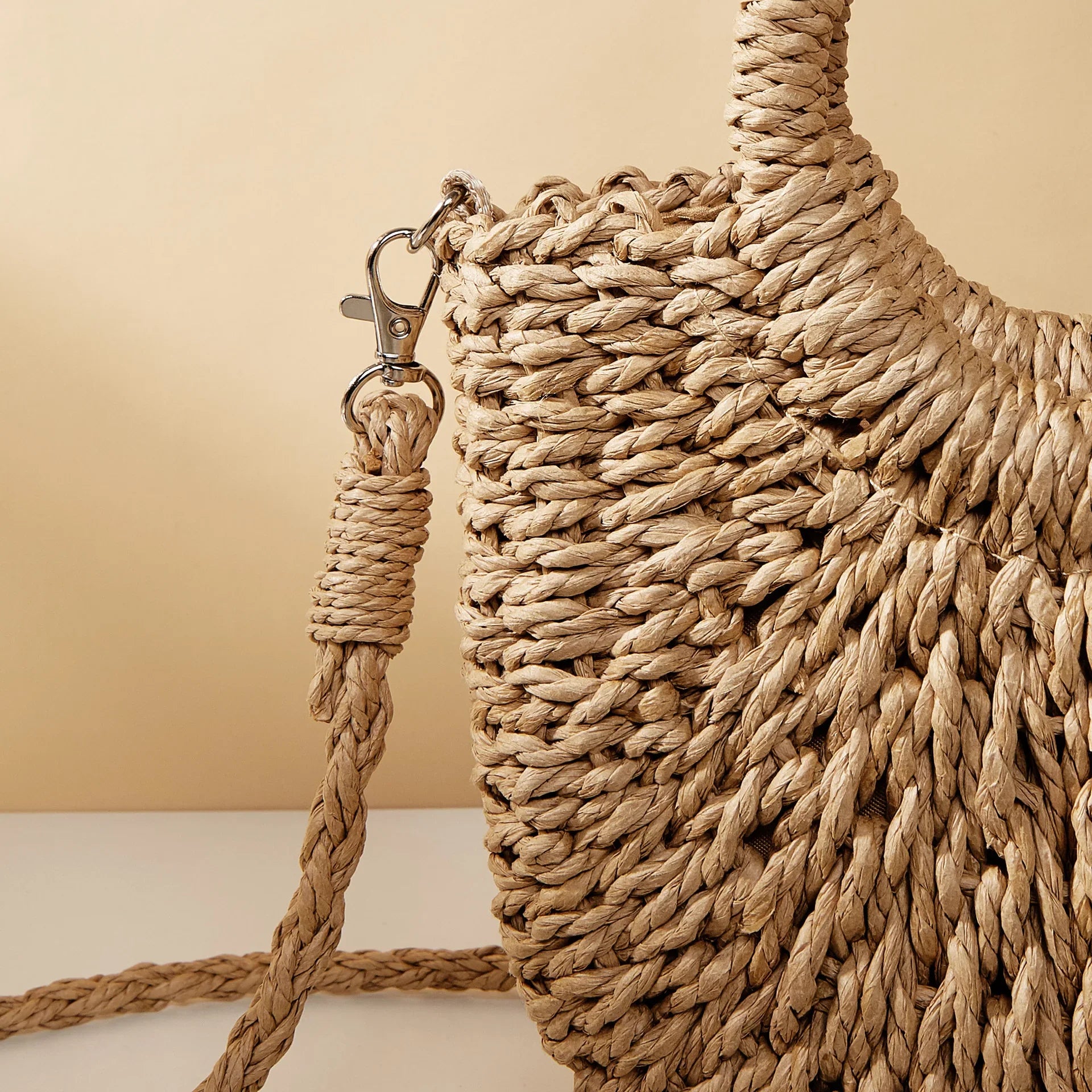 Women’s Straw Crossbody Handbag Half-Moon Style with Dual Handles