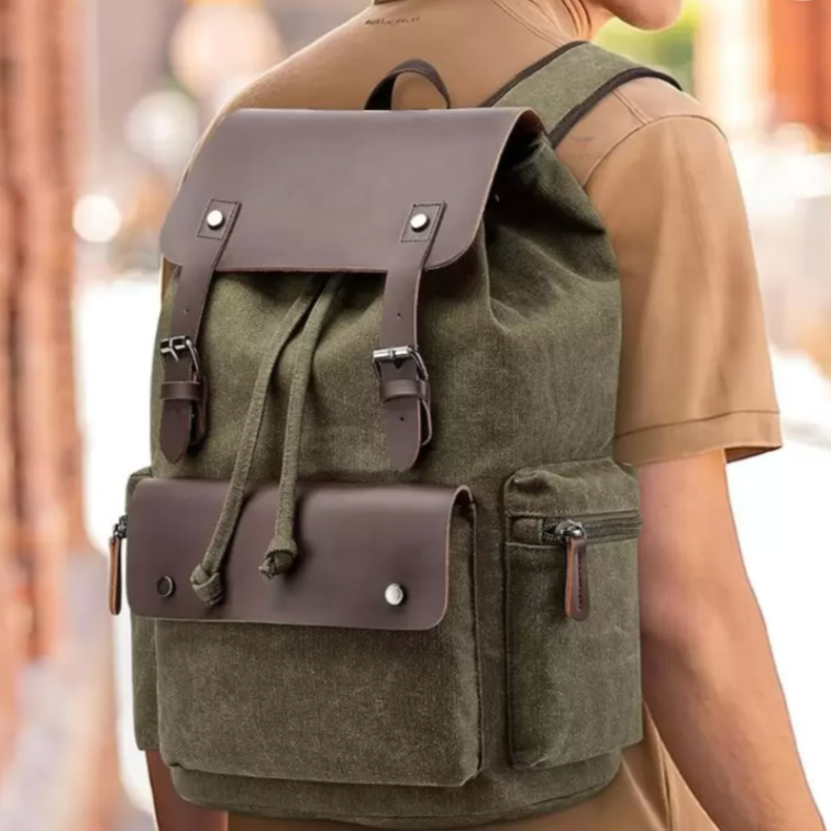 Harrison | Vintage Canvas Travel Laptop Drawstring Backpack