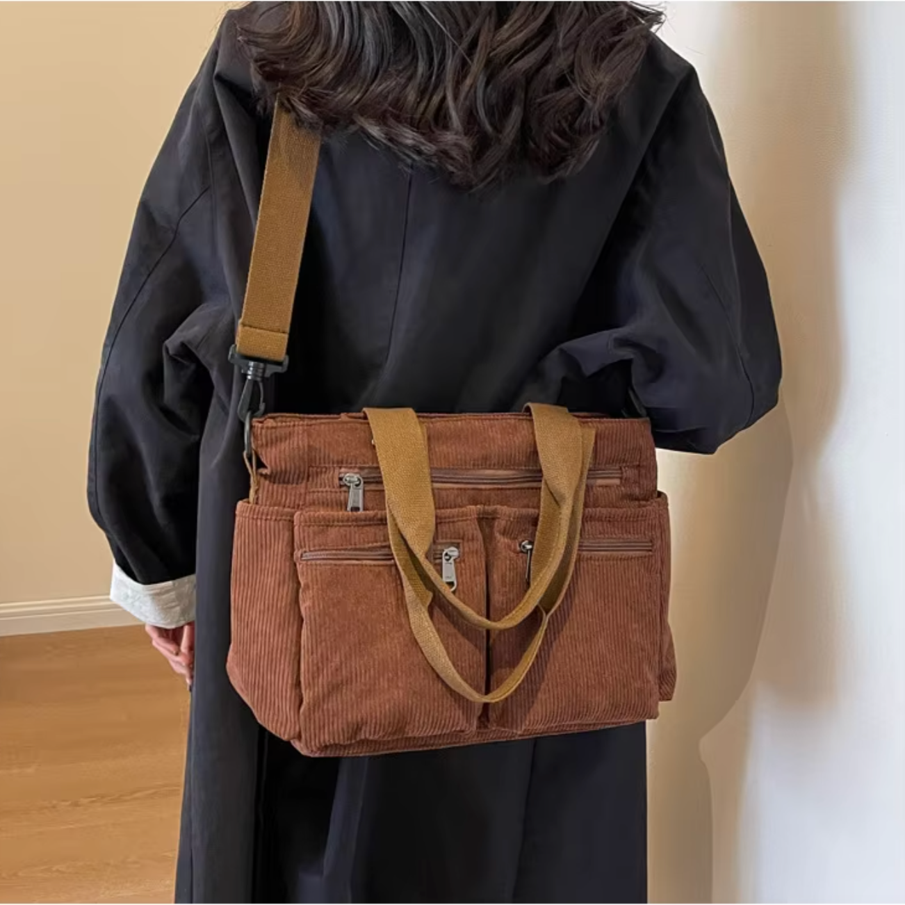 Harvey | Women's Solid Colour Corduroy Crossbody Messenger Bag