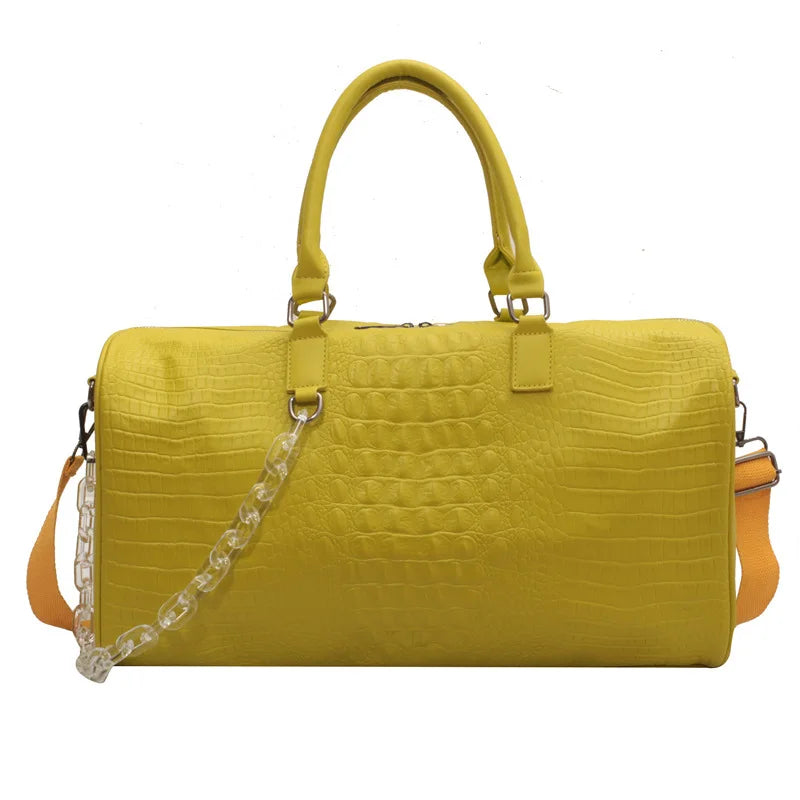 Leona | Women's Large Capacity Crocodile Embossed PU Leather Overnight Weekender Duffle Bag