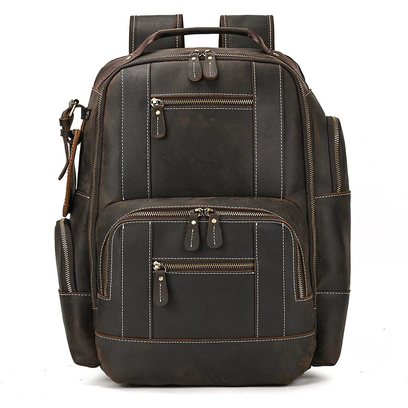 Men's Vintage Leather Large Travel Hiking Laptop Backpack