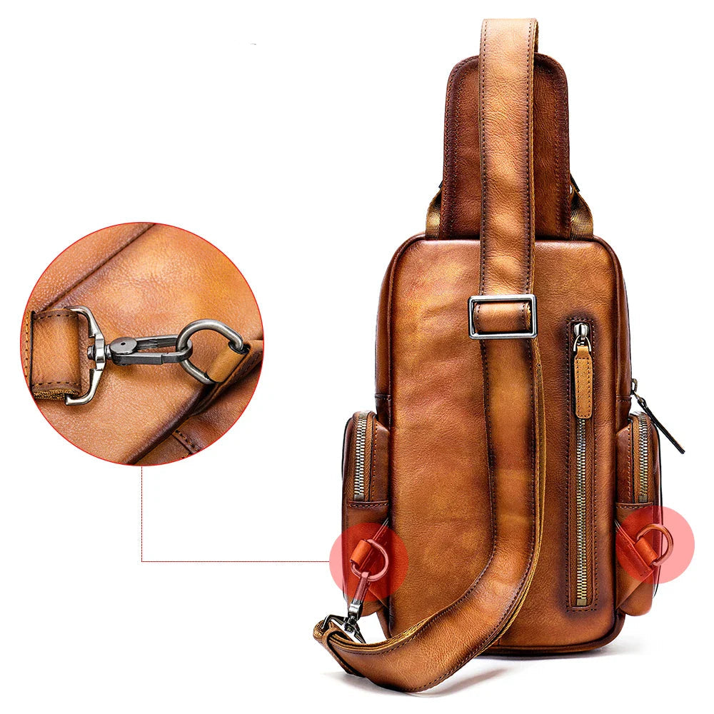 Oliver | Men's Vintage Cowhide Leather Crossbody Sling Travel Bag