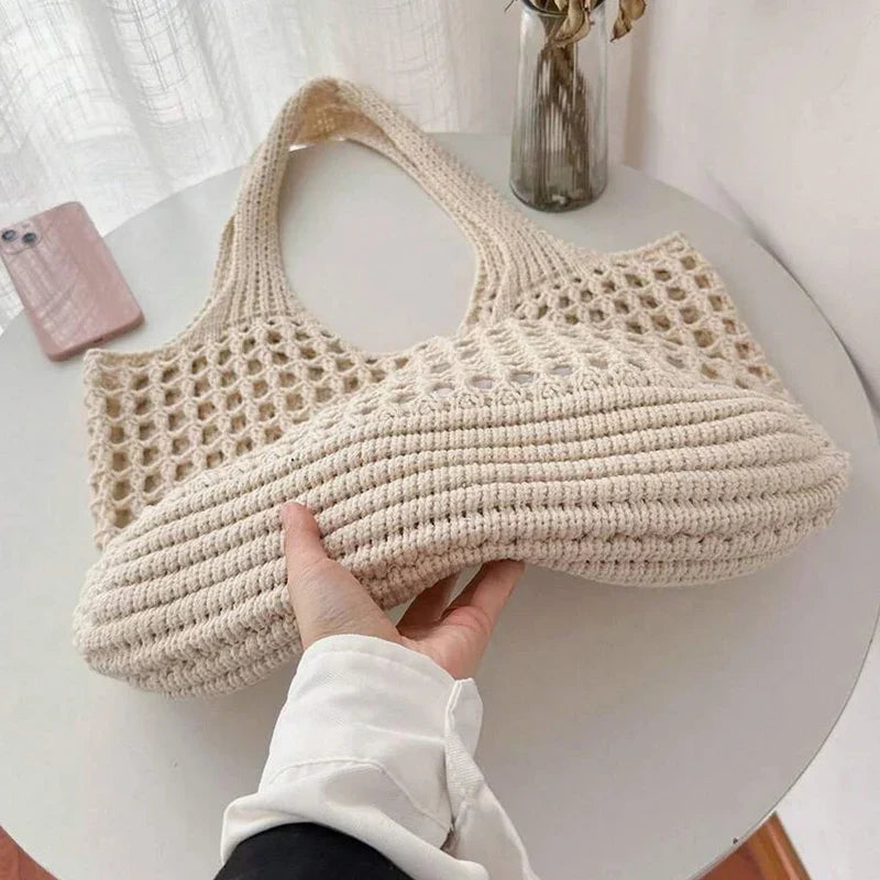 Women’s Crochet Tote Bag Spacious Hollow Knit Everyday Tote