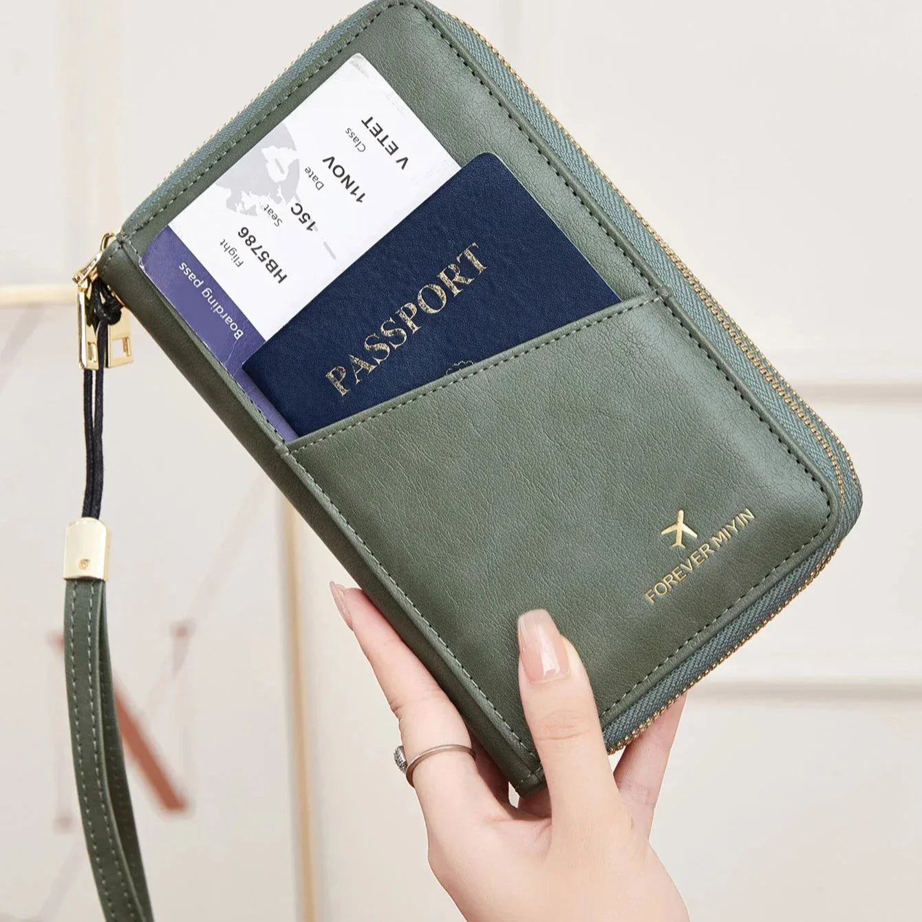 Women's RFID Blocking Passport Holder Travel Wallet with Strap