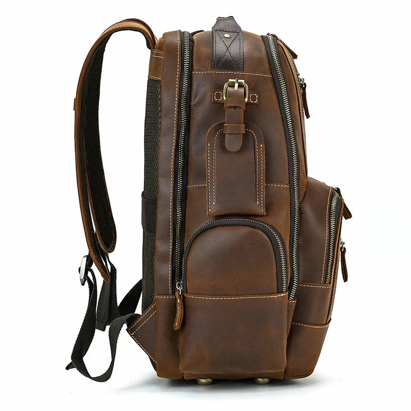 Men's Vintage Leather Large Travel Hiking Laptop Backpack