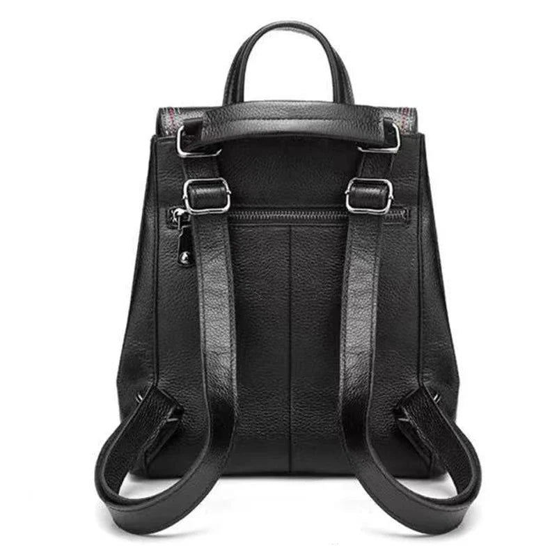 Women's Genuine Leather Flap Travel Backpack