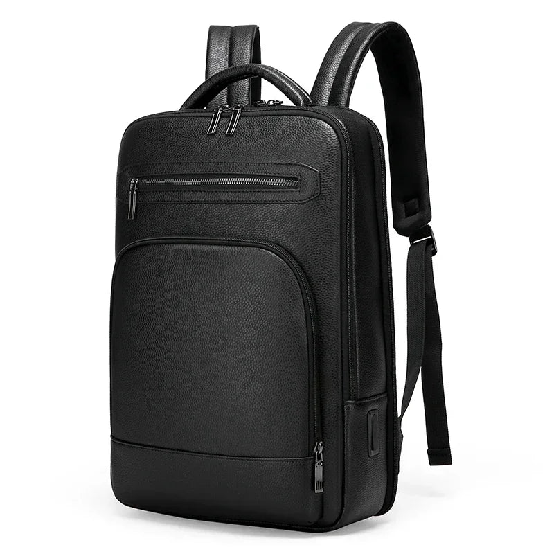 Ethan | Men's Classic Black PU Large Business Laptop Travel Backpack