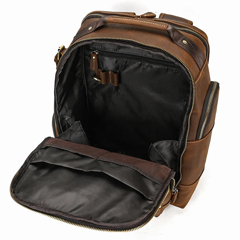Men's Vintage Leather Large Travel Hiking Laptop Backpack