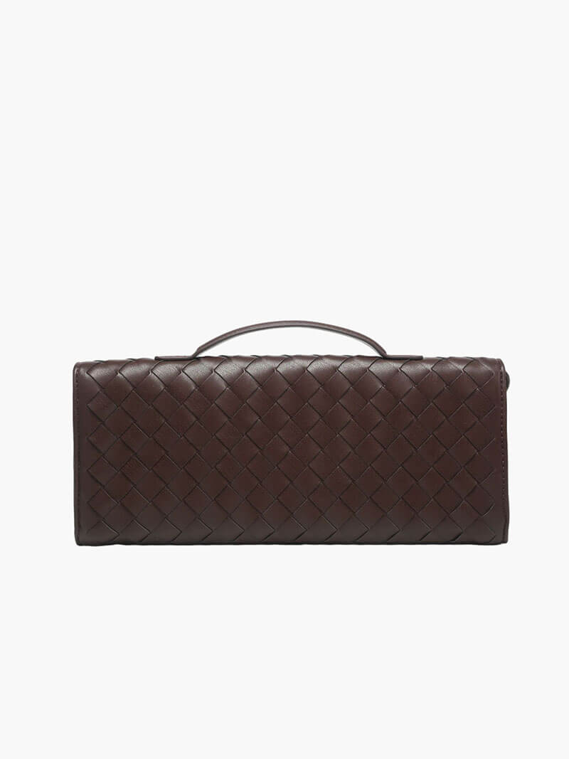Women's Woven Shoulder Handbag with Top Handle and Flap Closure