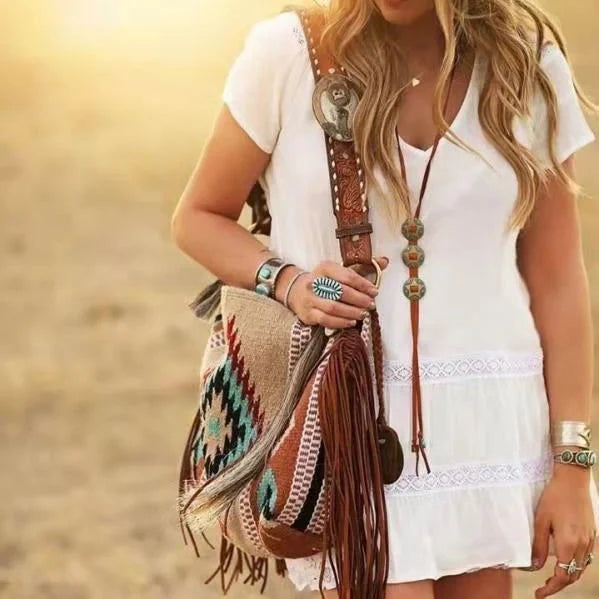 Women Shoulder Bag Woven Knot Detail Casual Carry Bag